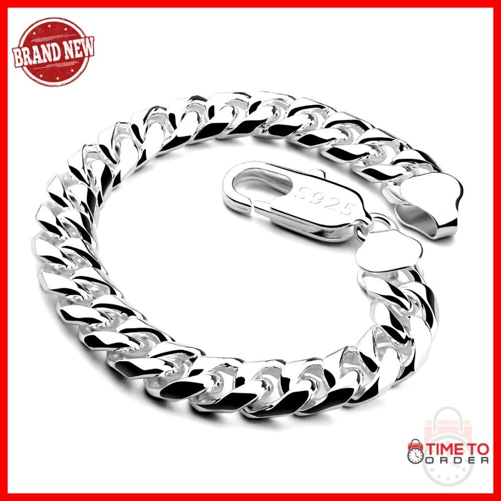 Men's 925 Sterling Silver Cuban Link Bracelet 10MM Smooth 7-10 Inch